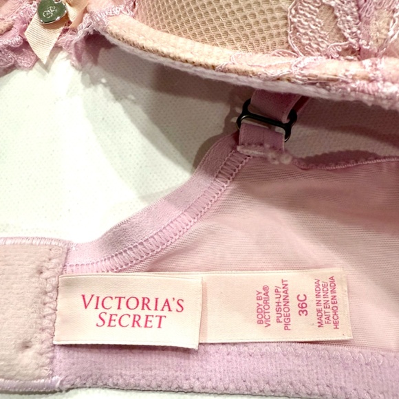 Light Pink Victoria's Secret Lace Push-up Bra. Rhinestone & Heart Embellishments - Picture 6 of 7